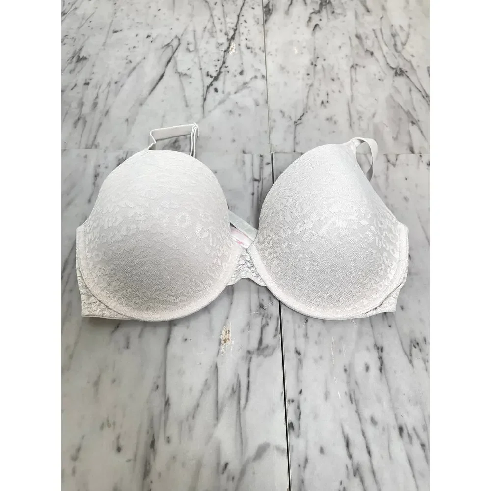PINK Victoria’s Secret 36DD Bra White Lace Leopard Hot Print  Pink Lining